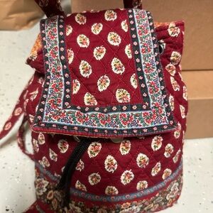 Vera Bradley Vintage Paisley Quilted Floral Drawstring Backpack - Burgundy